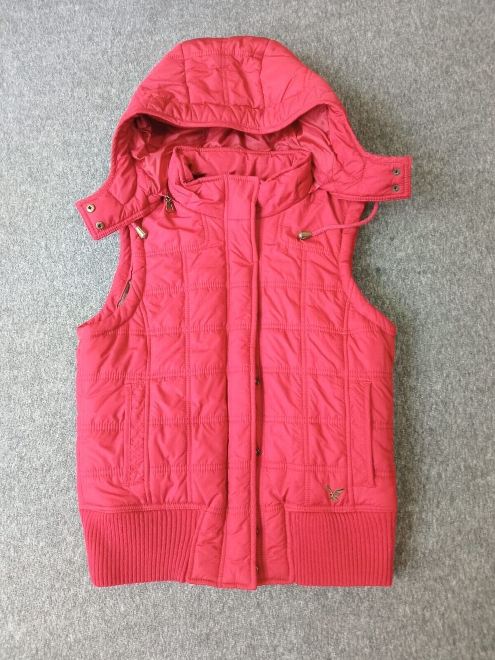 AMERICAN EAGLE Women's Puffer Vest With Removable Hood Red Size Medium